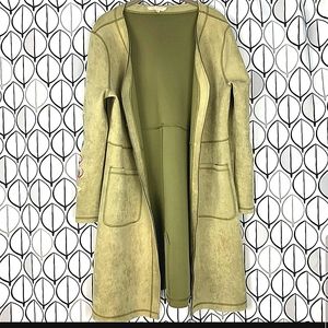 ♥️Stunning Vegan Suede Embroidered Light Green Long Coat. XL